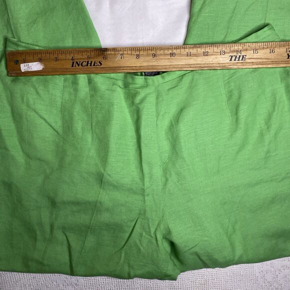 Linen Blend Pants Cropped High Waist Tapered Leg Green Womens 18 Petite 18P - Picture 3 of 5